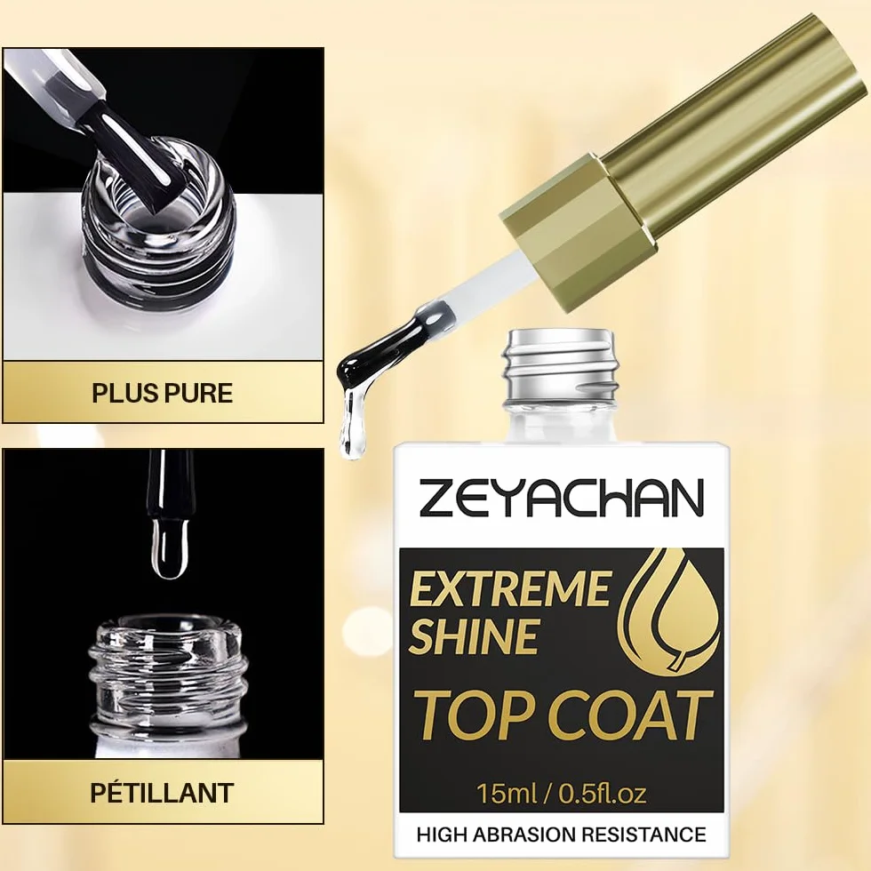 Top Coat Semi Permanent Brillant 15ML No Wipe UV Gel Nail Polish Longue Tenue Qualité Salon
