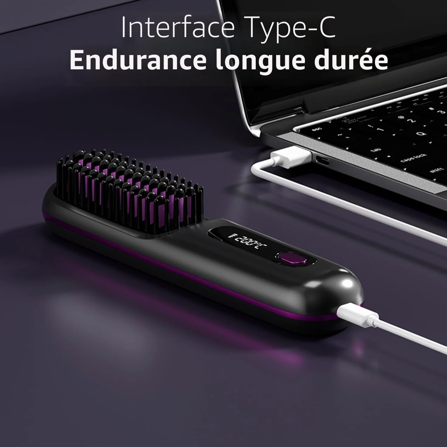 Go Brush Pro Mini brosse à lisser sans fil portable avec affichage LCD température 2000 mAh chauffage rapide céramique (BK)
