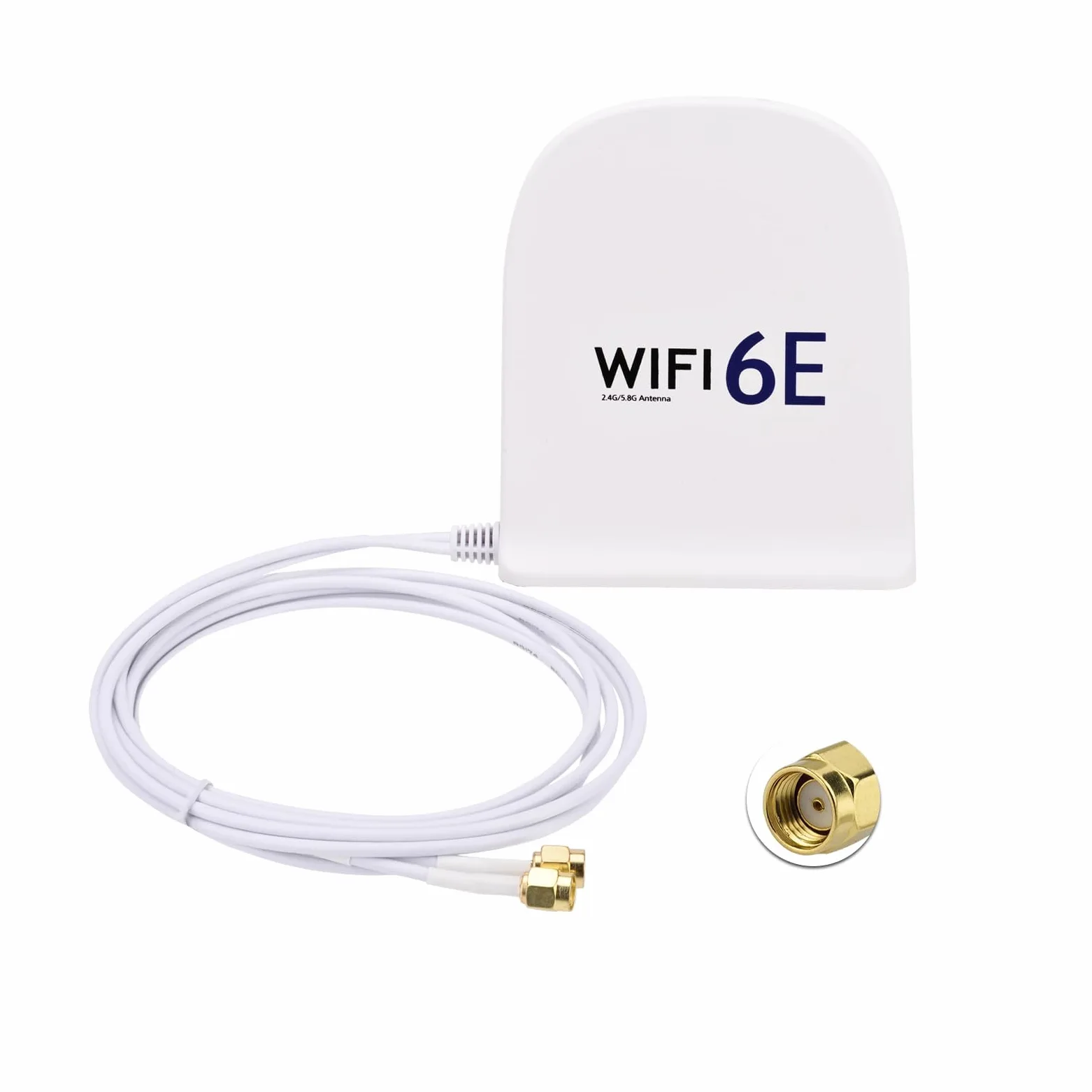 Bingfu Antenne WiFi 6E tri-bande 2,4 GHz 5 GHz 6 GHz MIMO RP-SMA mâle Base magnétique 8 dBi Antenne blanche avec câble de 2 m pour routeur WiFi, carte réseau sans fil, PC, carte mère PCI PCIe, caméra