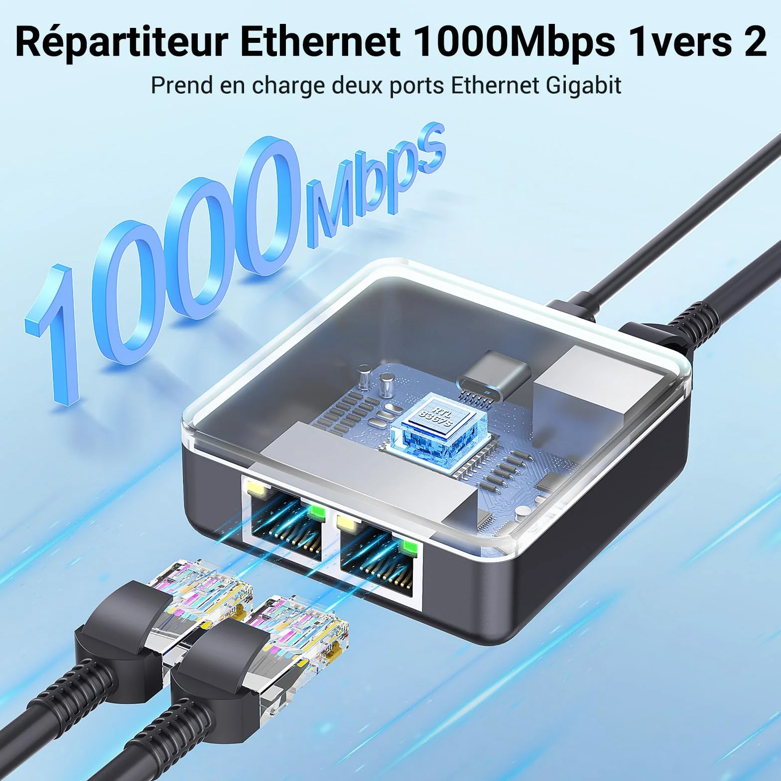 KiWiBiRD switch ethernet 2 port gigabit 1000Mbps doubleur rj45 repartiteur cat 8 7 6 5e 5