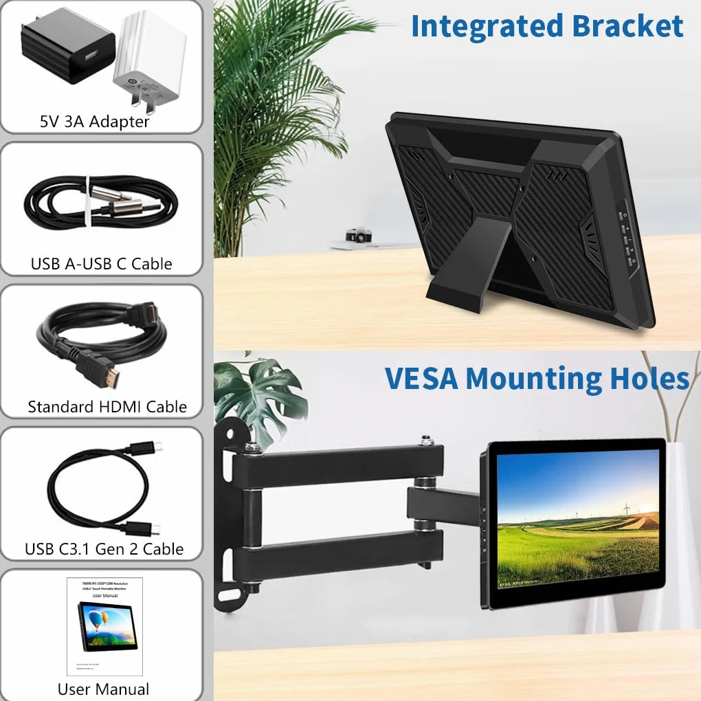 Portable écran Tactile,Moniteur Portable 8.9'' | 1920 x 1200 | 16:10 | 450 Nits | Collage Optique | HDMI/USB-C Mini écran pour Raspberry PI PC/Mac/Game consloe