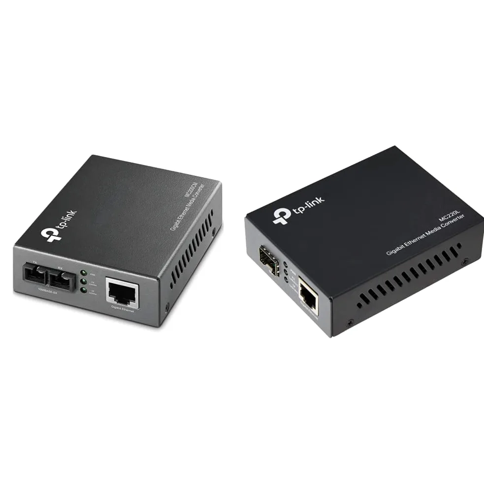 TP-Link MC200CM Convertisseur RJ45 Gigabit/Fibre Optique Multimode/ 850nm/ 0.55km, Noir & MC220L Convertisseur RJ45 Gigabit/Module mini-GBiC SFP Multimode-Monomode/0.55-10km, Noir