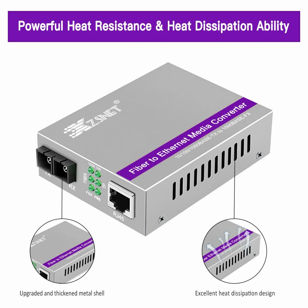 Une paire de convertisseurs Gigabit SC vers RJ45, convertisseur de média fibre vers Ethernet monomode (module intégré, 1310 nm, 20 km), Plug & Play, compatible 10/100/1000 BASE-T,