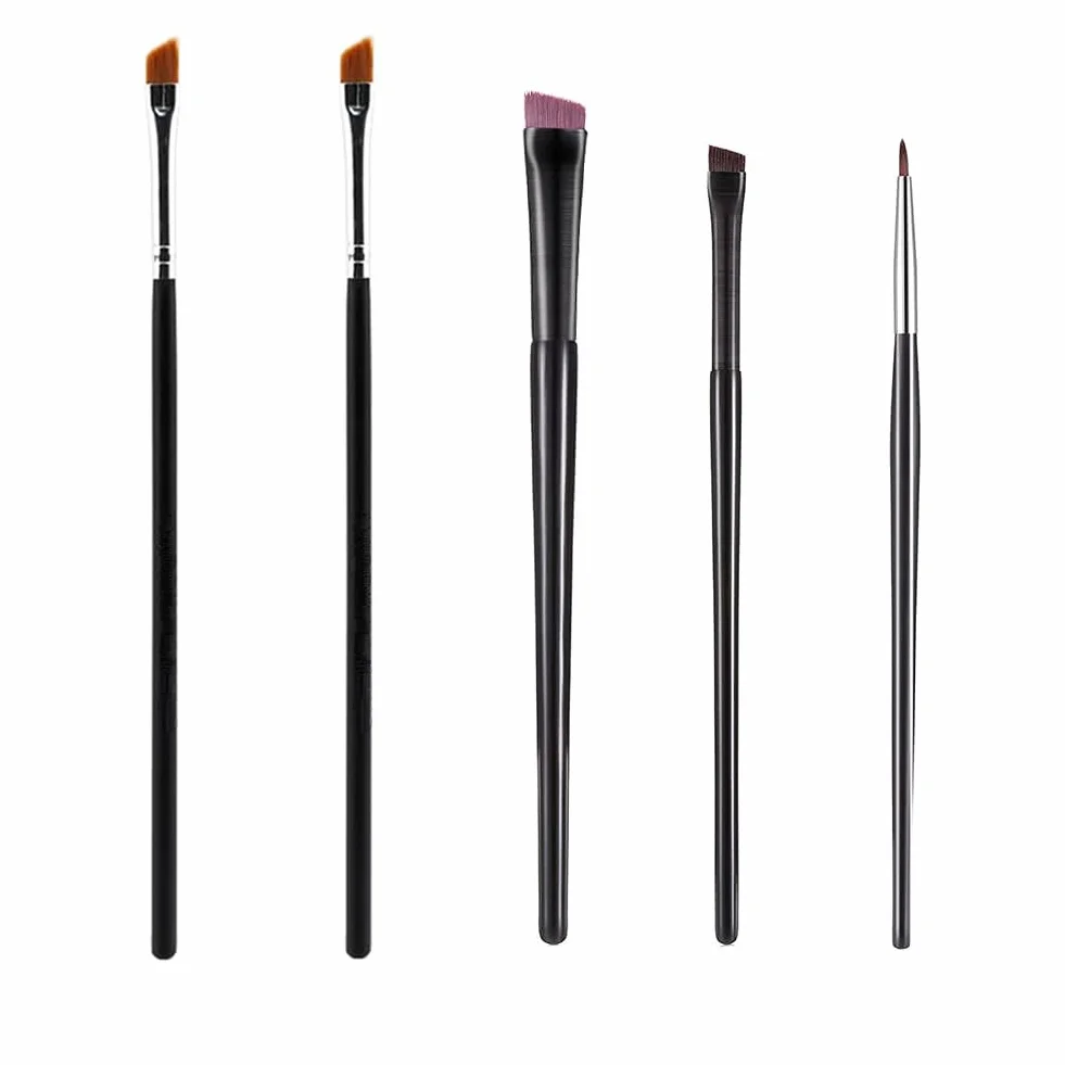 Pinceaux Maquillage Biseauté 5 Pièces, Pinceau Eyeliner Incliné ultra fin Fibres Synthétiques pour Sourcils Yeux