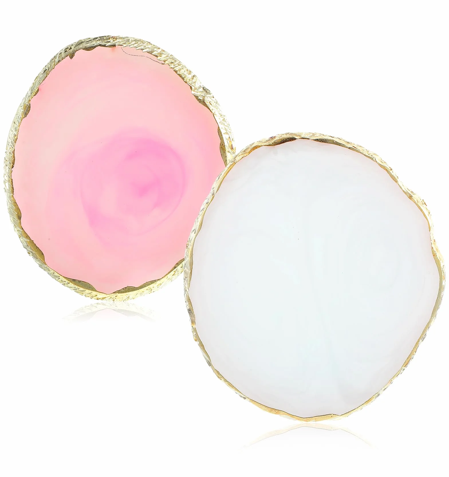Lot de 2 accessoires design ongles aspect agate blanc rose bord doré résine qualité supérieure nail art