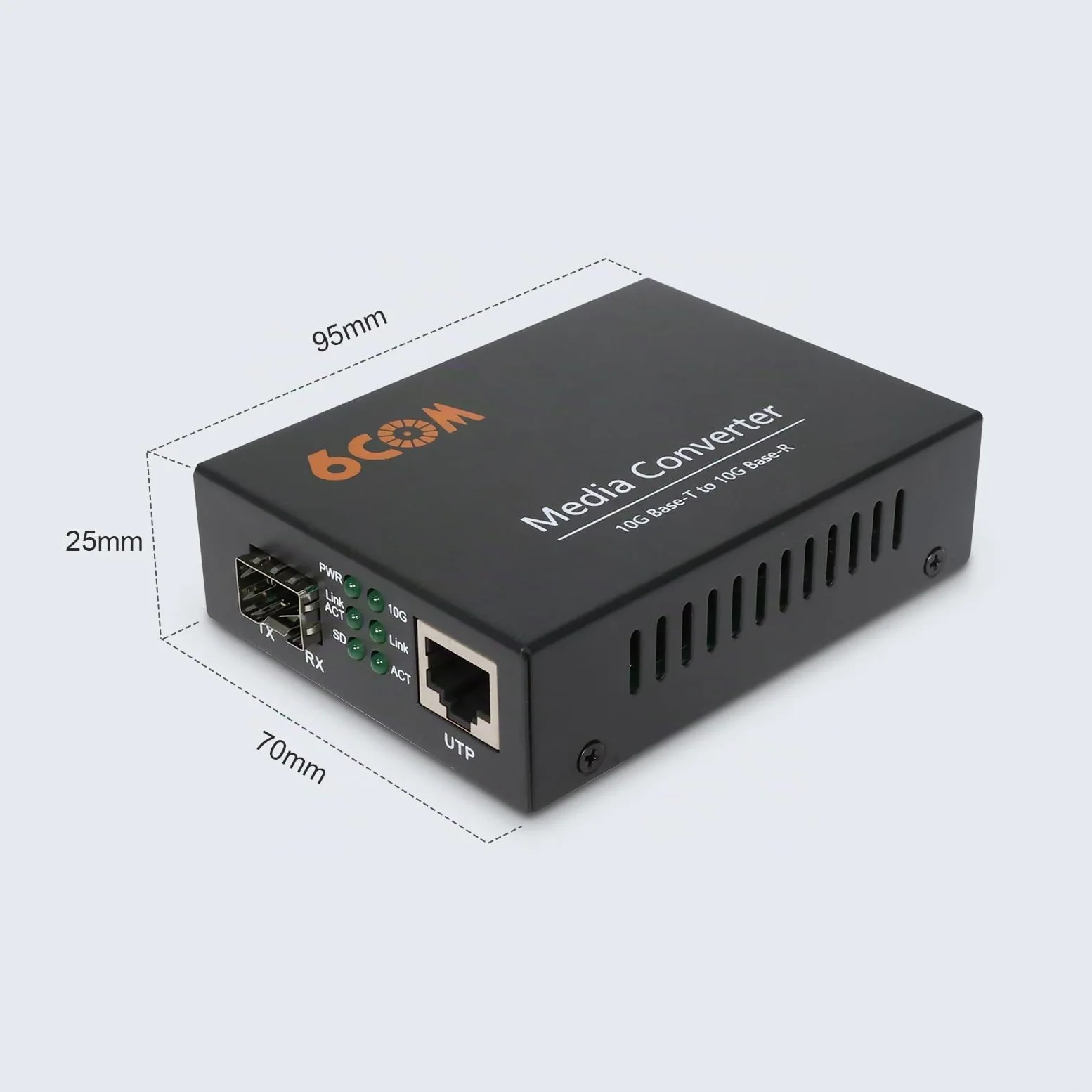 Convertisseur de média en fibre 10G, non géré 1 emplacement RJ45 à négociation automatique 1 000 M/2,5 G/5 G/10 GBase-T vers 1 fente SFP+ 10GBase-X, prend en charge l'émetteur-récepteur