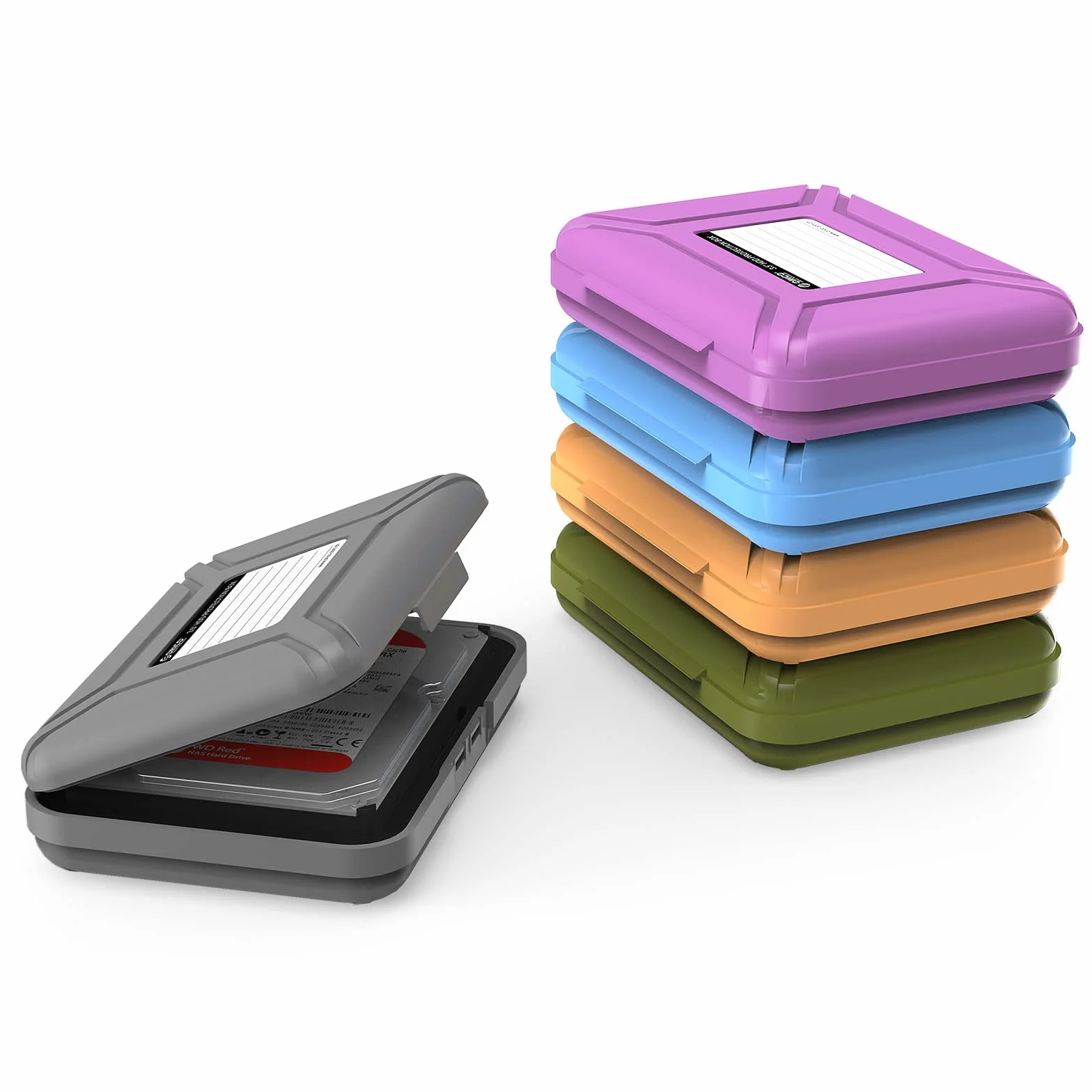 ORICO Boîtier de Protection 3.5 Pouces Lot de 5 Étui Rangement Disque Dur HDD SSD Remplissage Anti-Vibration Antistatique