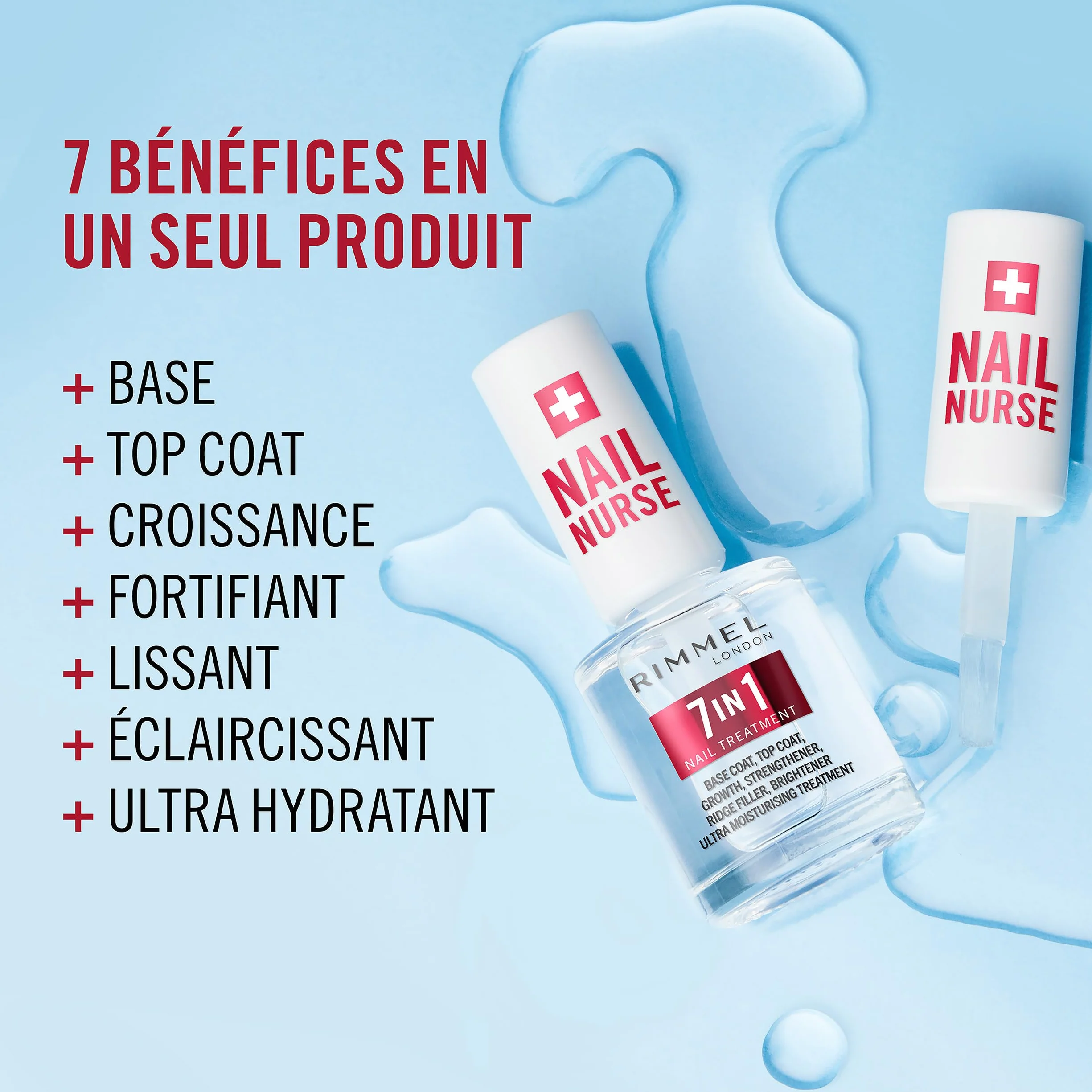 Rimmel London Base & Top Coat 7 en 1 polyvalent 12 ml soin des ongles vegan