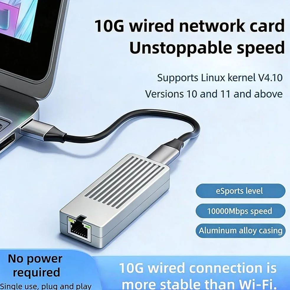 Adaptateur de Carte Réseau 10GbE-T9 Puce RTL8159 Adaptateur de Carte Réseau sans Portable USB 3.2 Gen2