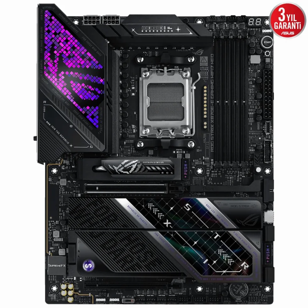 ASUS ROG Strix X870E-E Gaming WiFi7 Neo AMD ATX Carte mère (AMD AM5, 18+2+2 Niveaux de Puissance, DDR5, 5X M.2 Slots, M.2 Q-Release, PCIe 5.0, 2X USB4, USB 10Gbps Type-C, Aura Sync RGB)