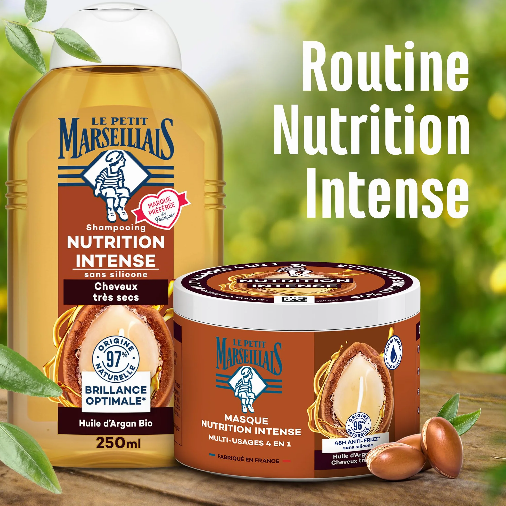 Le Petit Marseillais Masque 4 en 1 Nutrition Intense Huile d'Argan Bio 370 ml Cheveux Très Secs Sans Silicone