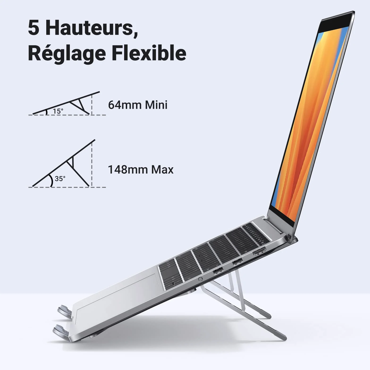 UGREEN Laptop Stand Aluminium 8-17,3 Pouces Réglable 5 Niveaux Pliable Compatible MacBook Air Pro HP Dell ASUS MSI