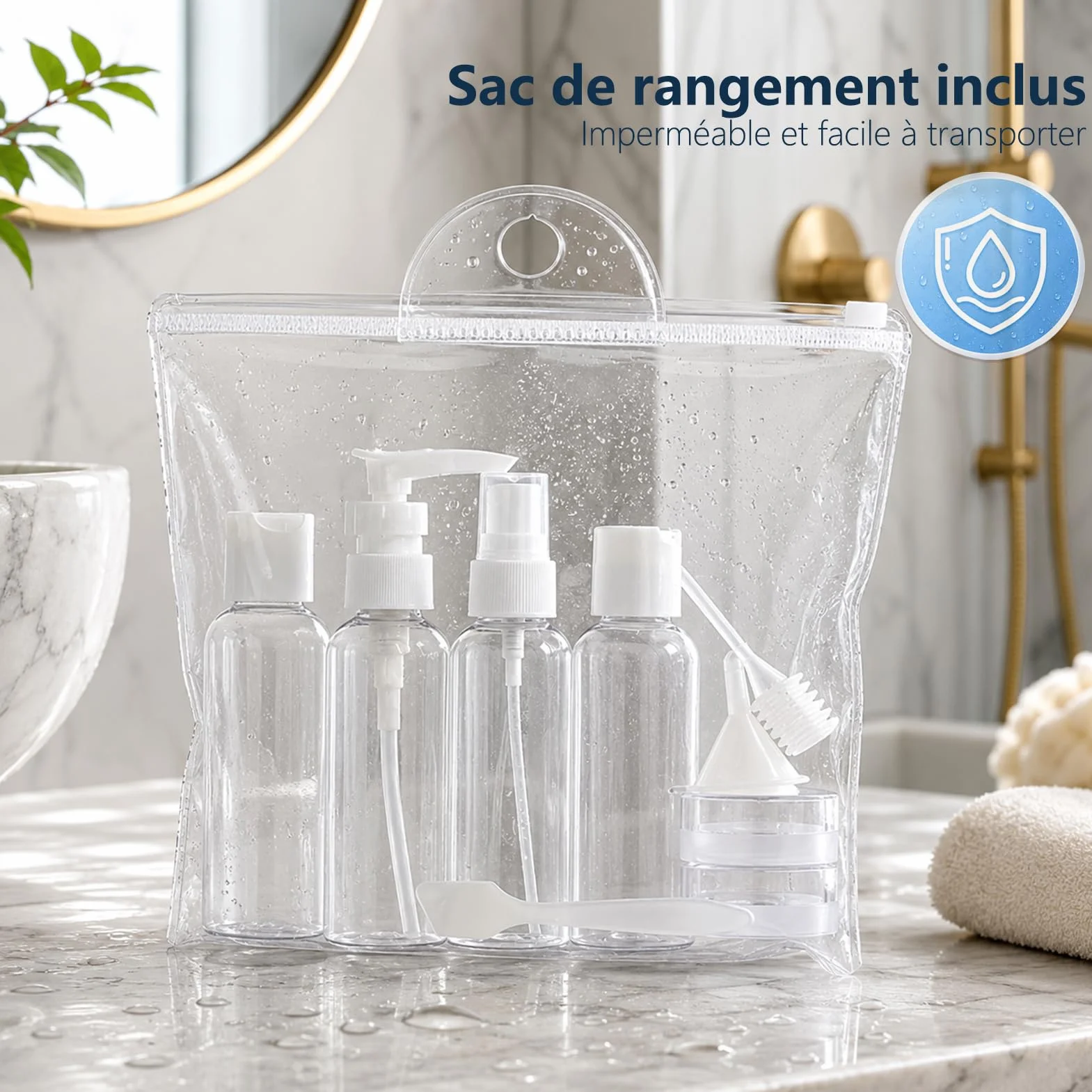 Ensemble Bouteilles de Voyage 9 Pièces, Contenant Liquide Cosmétique Portable, Réutilisable pour Parfum Lotion Shampoing
