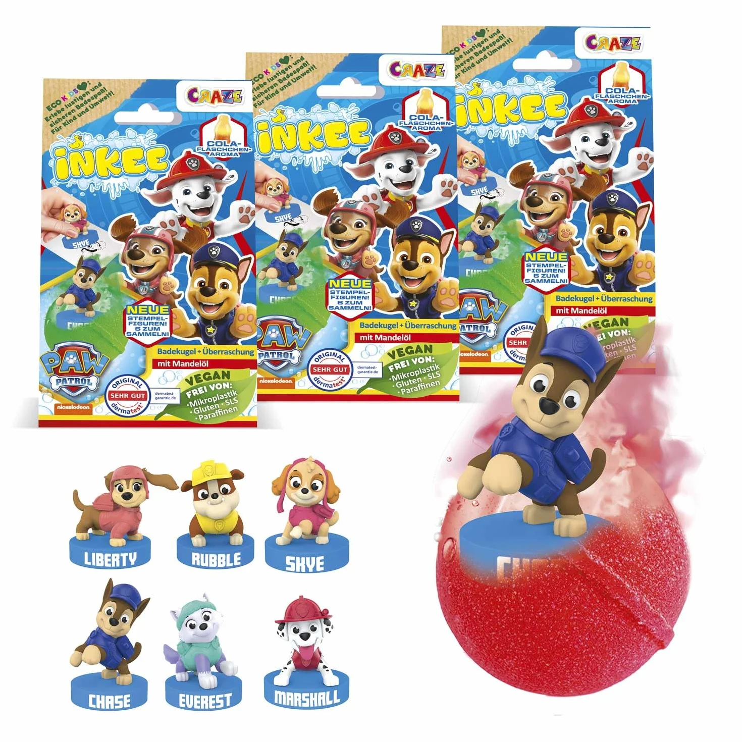 INKEE PAT PATROUILLE Bombes de bain enfant 3x 80g avec jouet