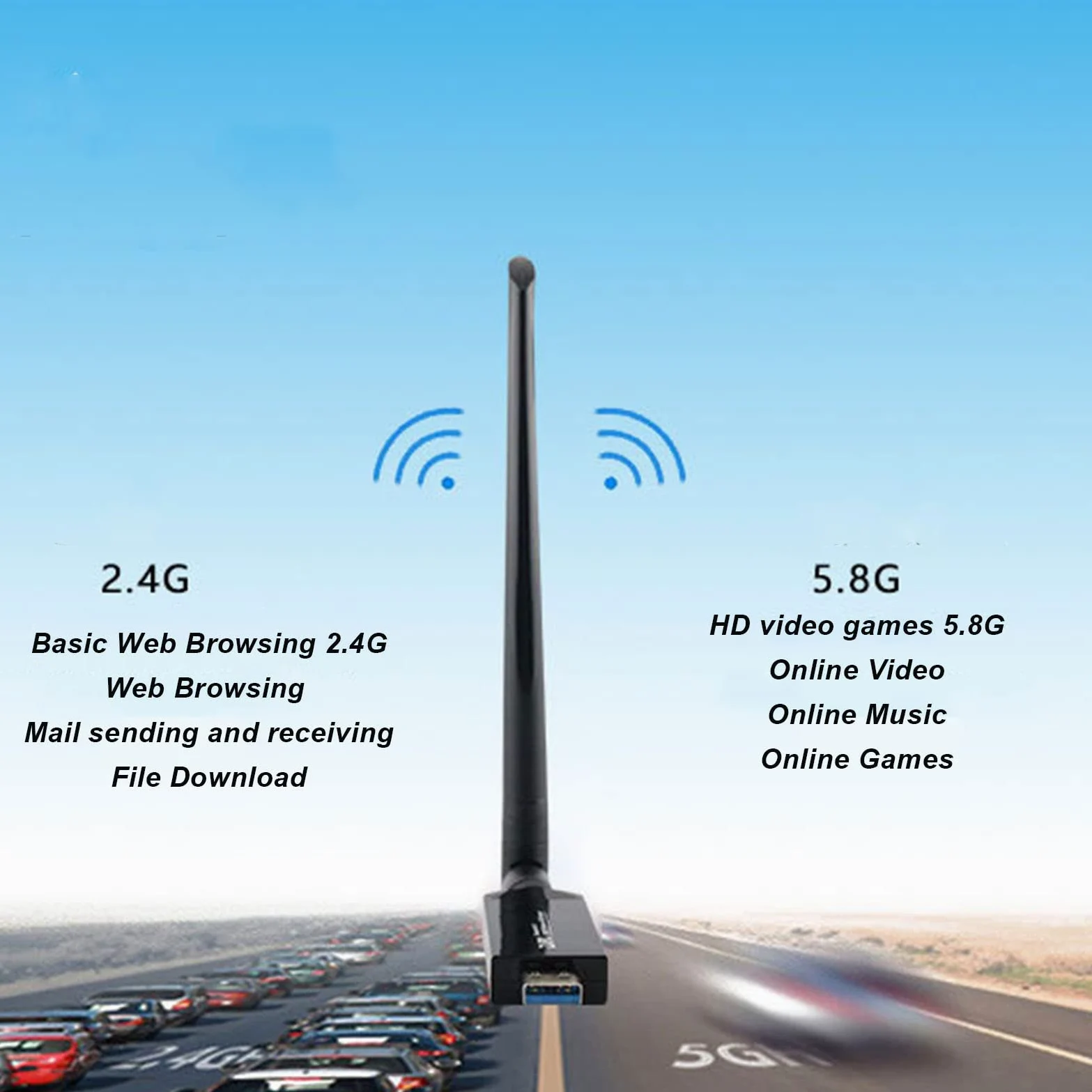 Adaptateur WiFi USB sans Fil pour PC, 1200 Mbps 5G 2,4 G Double Bande 5 DBi Antennes à Gain élevé Adaptateur WiFi pour Android, pour Linux, pour Win 7 8 10 XP