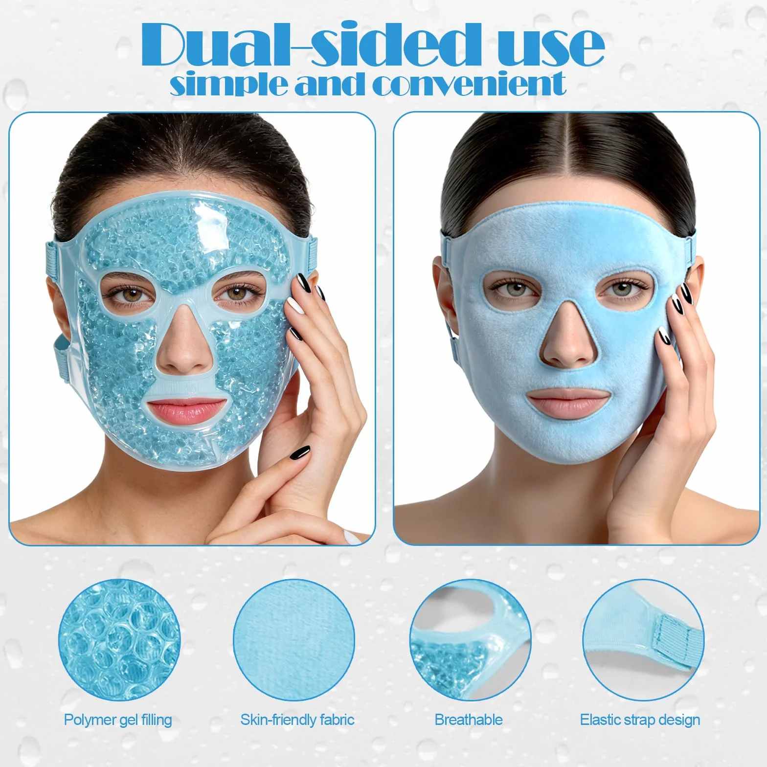 Masque Froid en Gel Réutilisable pour Visage, Réduit Gonflements Cernes Sécheresse Oculaire, Compresse Froide Chaude Maux de Tête