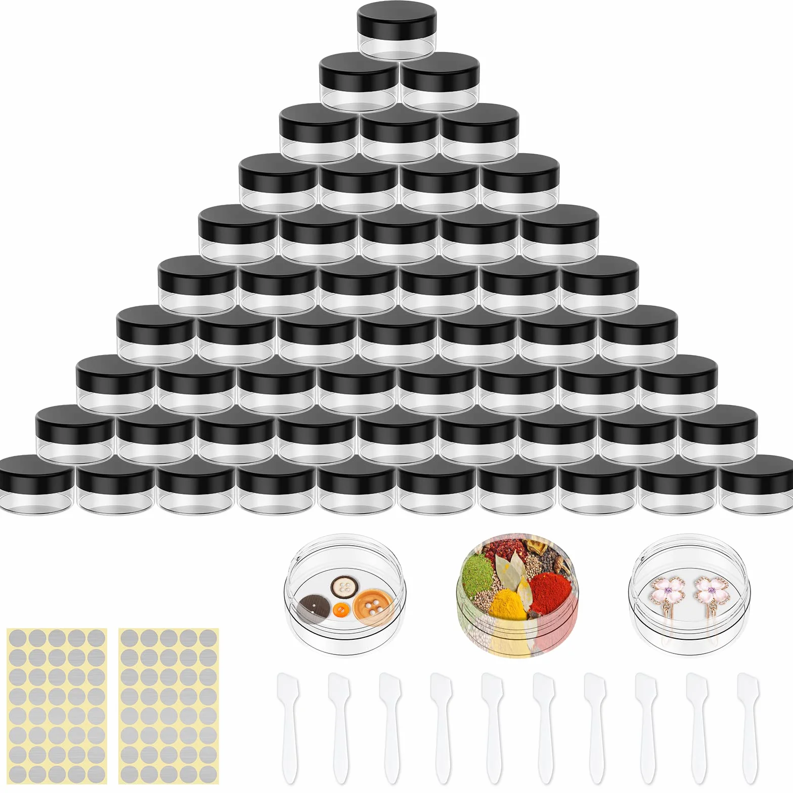 70 Pièces Bidon Vide Cosmétique 5ml/5g Petit Pot Plastique Pot Transparent Noir et Blanc