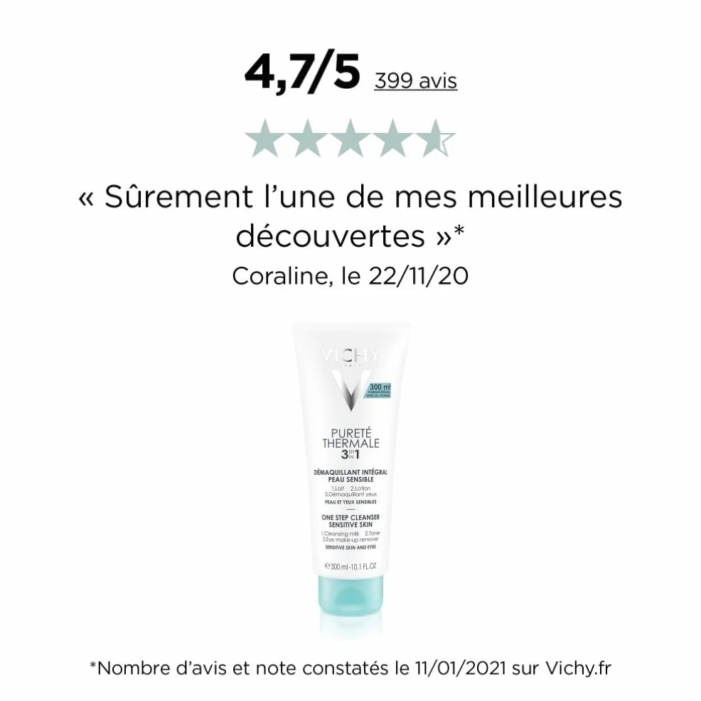 Vichy Pureté Thermale Démaquillant Intégral 3-En-1 Lait Lotion 300 ml