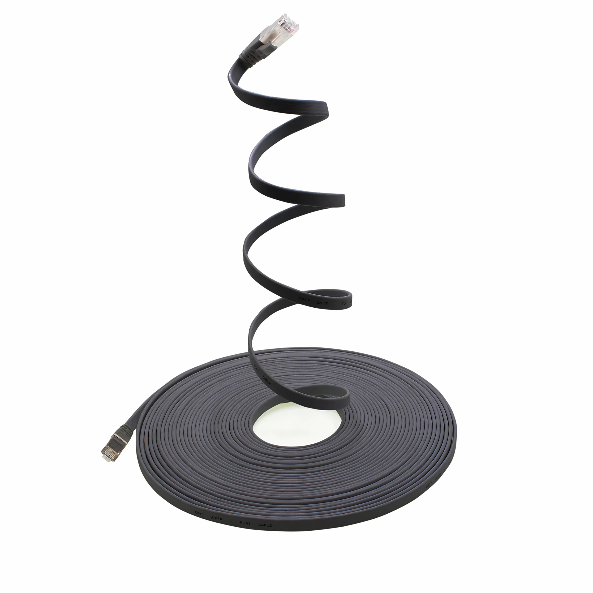 10m - noir - 10 pièces Câble plat Cat7 câble réseau Cat 7 câble brut Gigabit Lan (10Gbit/s) câble ruban câble d'installation câble de raccordement plat mince prise Rj 45 Cat6a