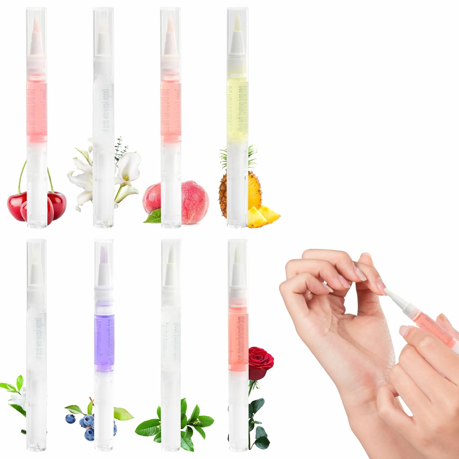 Huile Cuticules Ongles 8 Pièces 3 ml, Extrait Plantes Naturelles pour Ongles Secs Fissurés, 18 x 1.2 cm