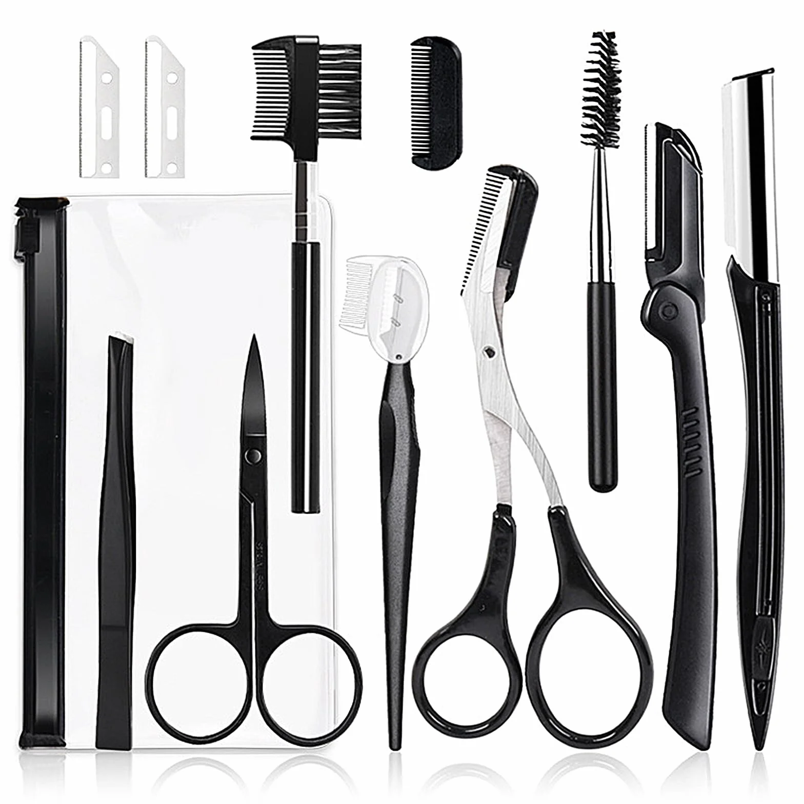 Kit de Coupe des Sourcils 11 Pcs - Outils Professionnels avec Pince à Épiler, Rasoir