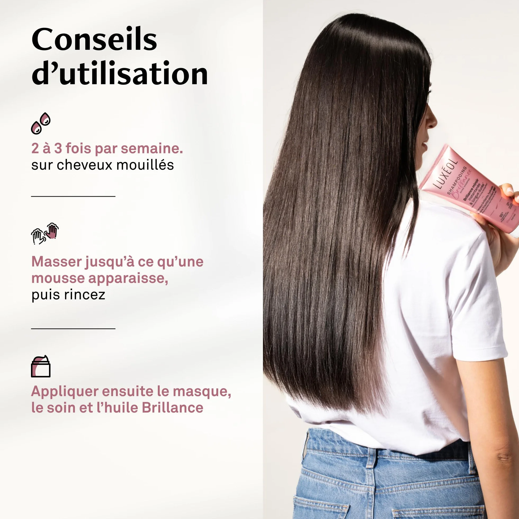 LUXEOL Shampooing Brillance 200 ml Cheveux brillants hydratés sans frisottis 96h 95% Ingrédients d'Origine Naturelle Fabriqué en France