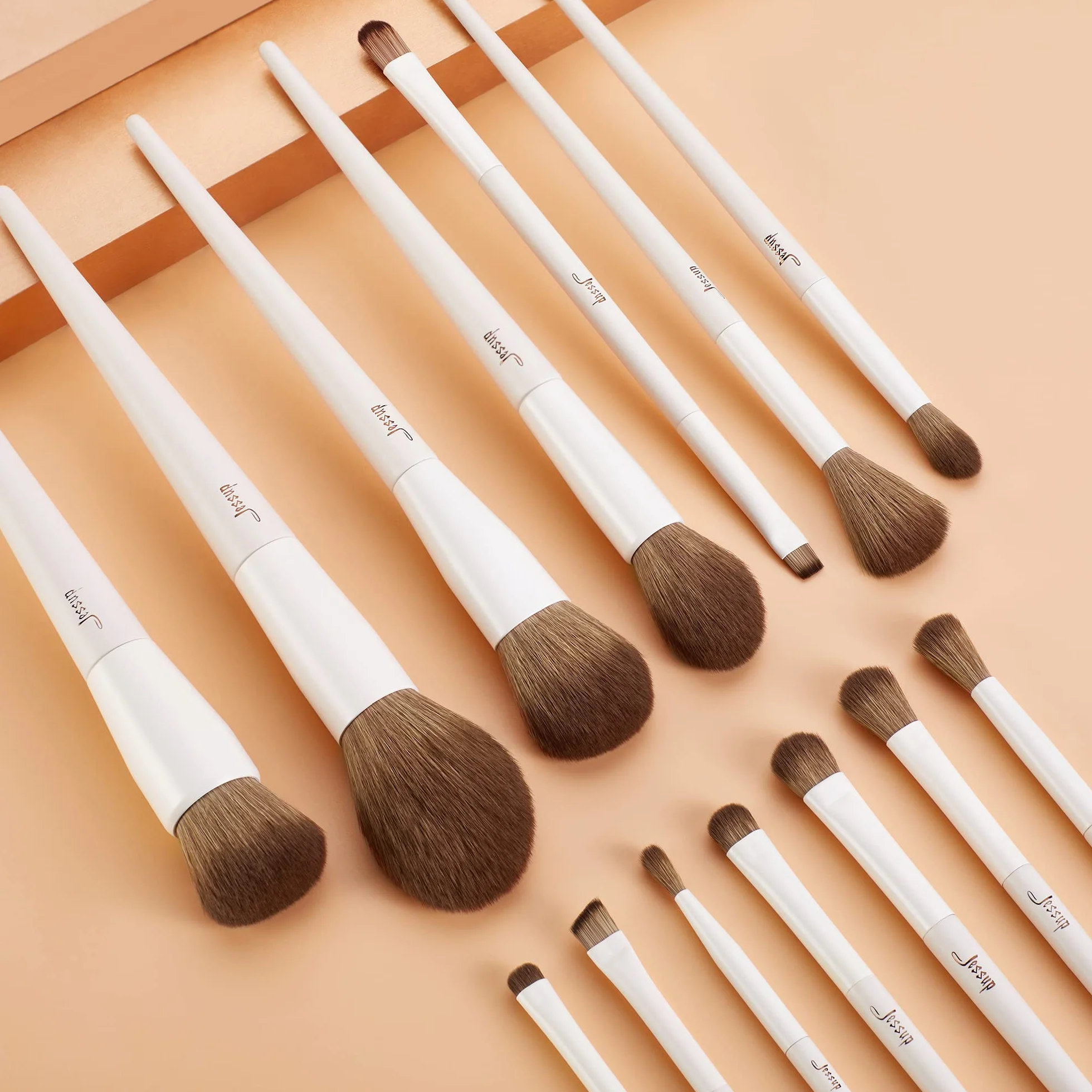 Jessup Pinceaux Maquillage 14pcs Set Brosse Fond de Teint Poudre Contour Fard Paupières Surbrillance Blush Correcteur Sourcil Liner Synthétiques T329
