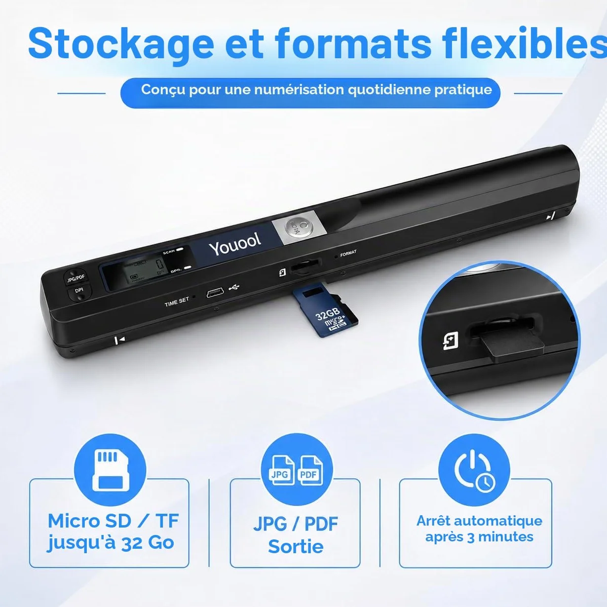 Mini Scanner Portable A4 900 dpi USB Numérisation Couleur JPG PDF avec Carte 16GTF