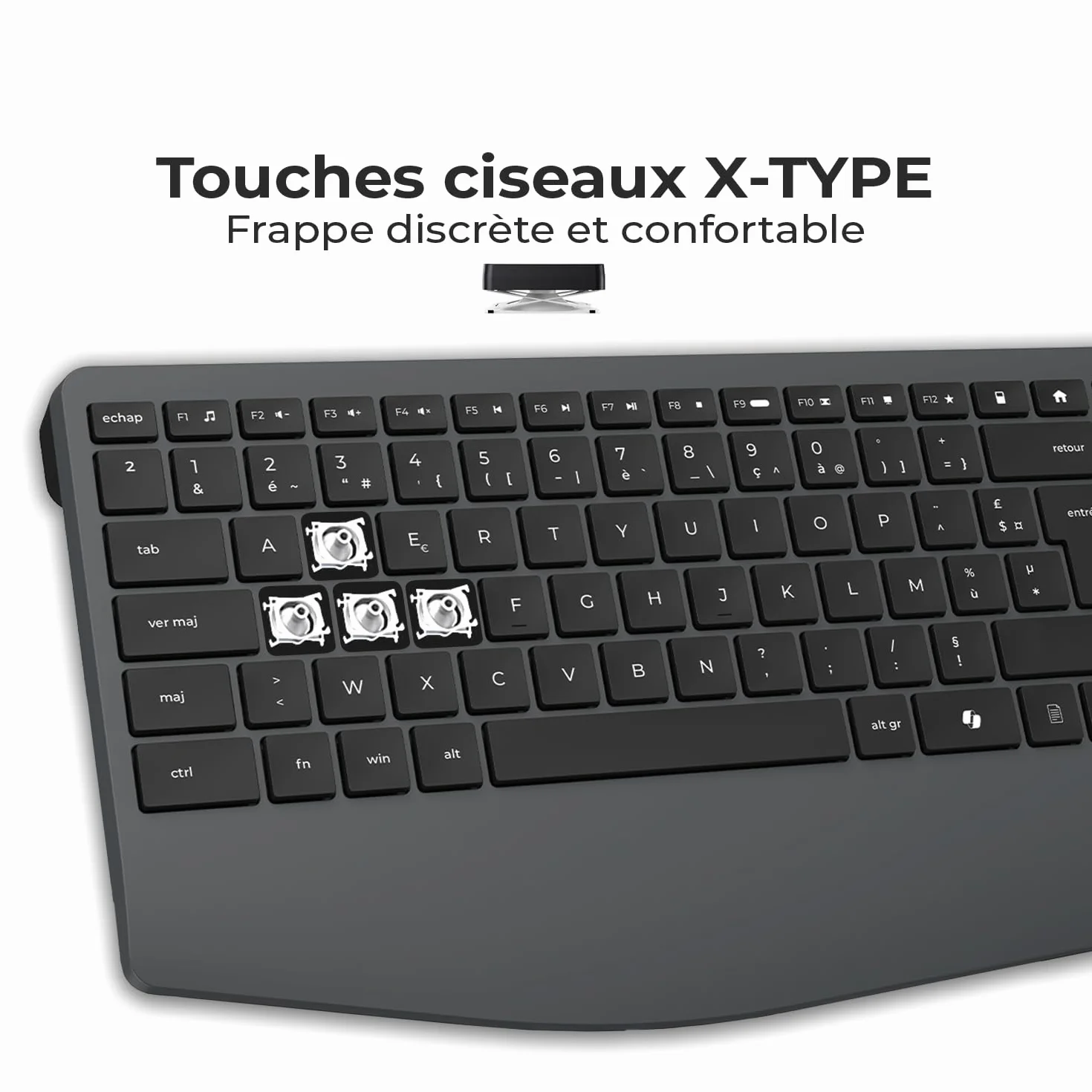 Ensemble Clavier Souris sans Fil Silencieux AD ADVANCE X-Type, AZERTY, 1600 DPI, 112 Touches, Noir