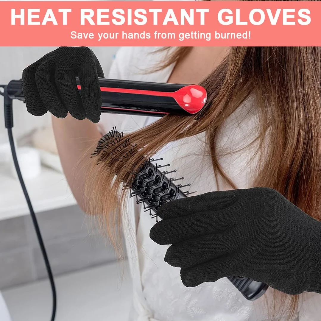 Gants Anti Chaleur Professionnels pour Coiffure avec Coussin Anti-brûlure, Lot de 3 Pièces