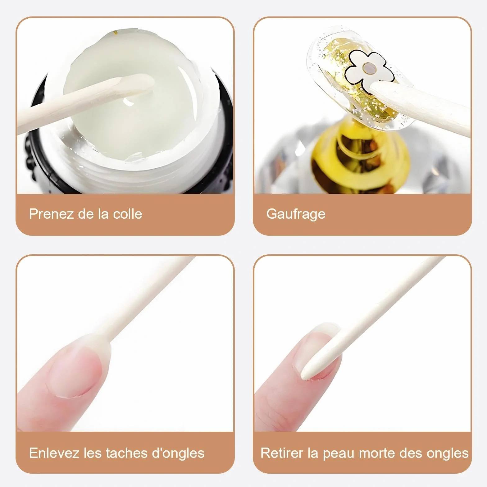 Bâtonnets Cuticules en Bois D'oranger 200 Pcs avec Lime à Ongle pour Manucure