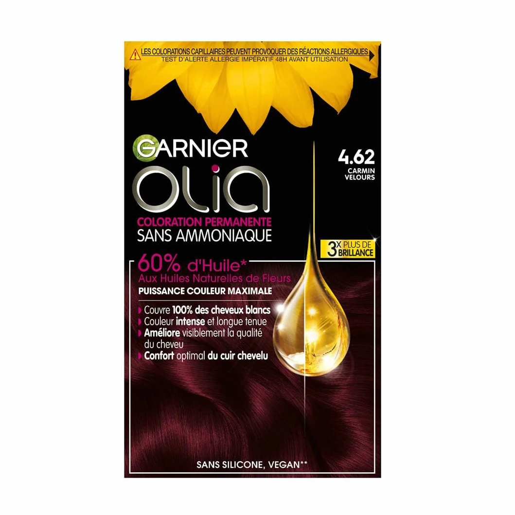 Garnier Olia Coloration Permanente Carmin Velours 4.62 Sans Ammoniaque Huiles Naturelles