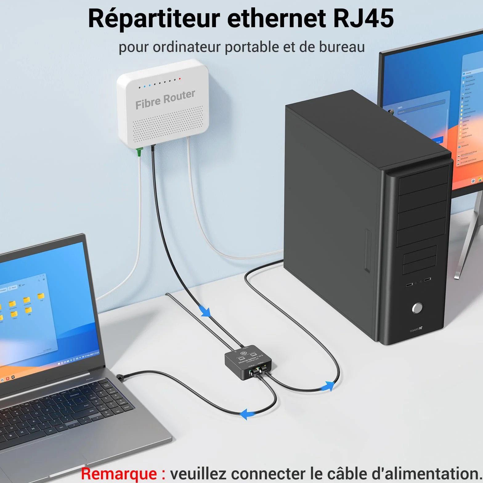 KiWiBiRD switch ethernet 2 port gigabit 1000Mbps doubleur rj45 repartiteur cat 8 7 6 5e 5