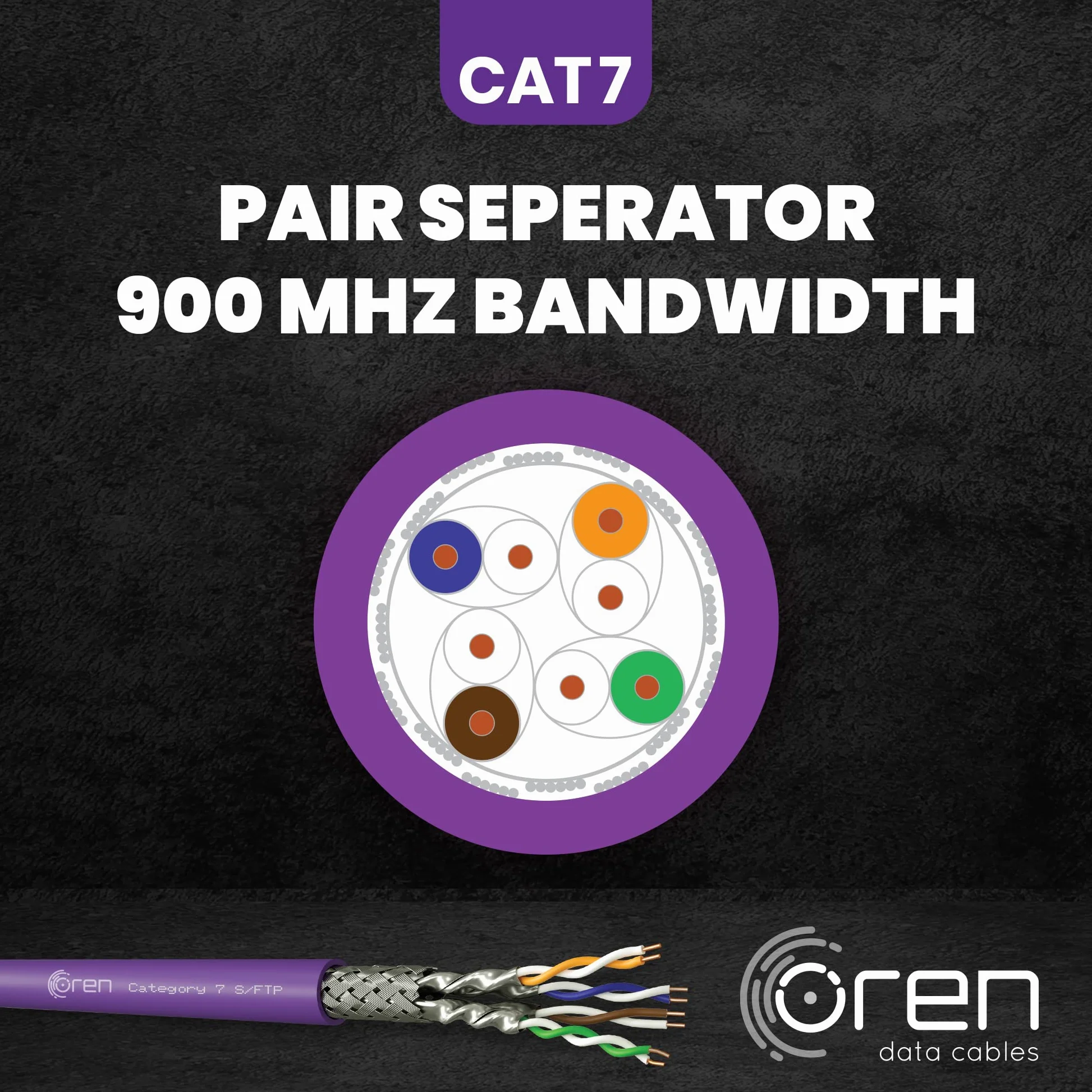Oren CAT7 100m Câble Ethernet - Câble en cuivre pur 23 AWG - B2ca - Bande passante 900 MHz, Câble réseau LAN Internet S/FTP, sans halogène, non corrosif, ignifuge - 10GbE