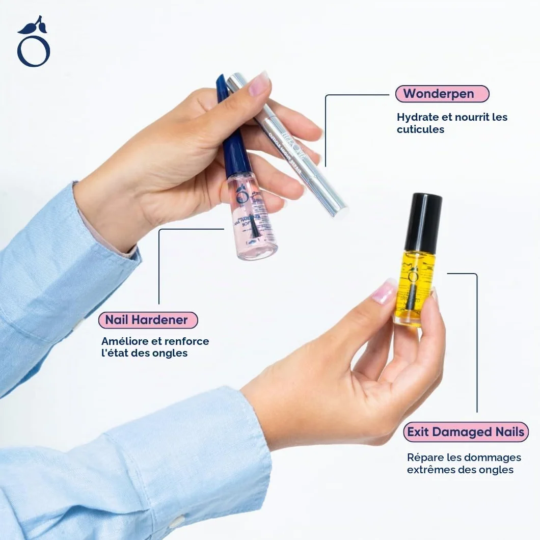 Herome 3-en-1 Nail Essentials Set Rose Travel Set Soin Réparateur Ongles Cassés Kit Huile Ongles Abîmés Sérum Cuticules Durcisseur