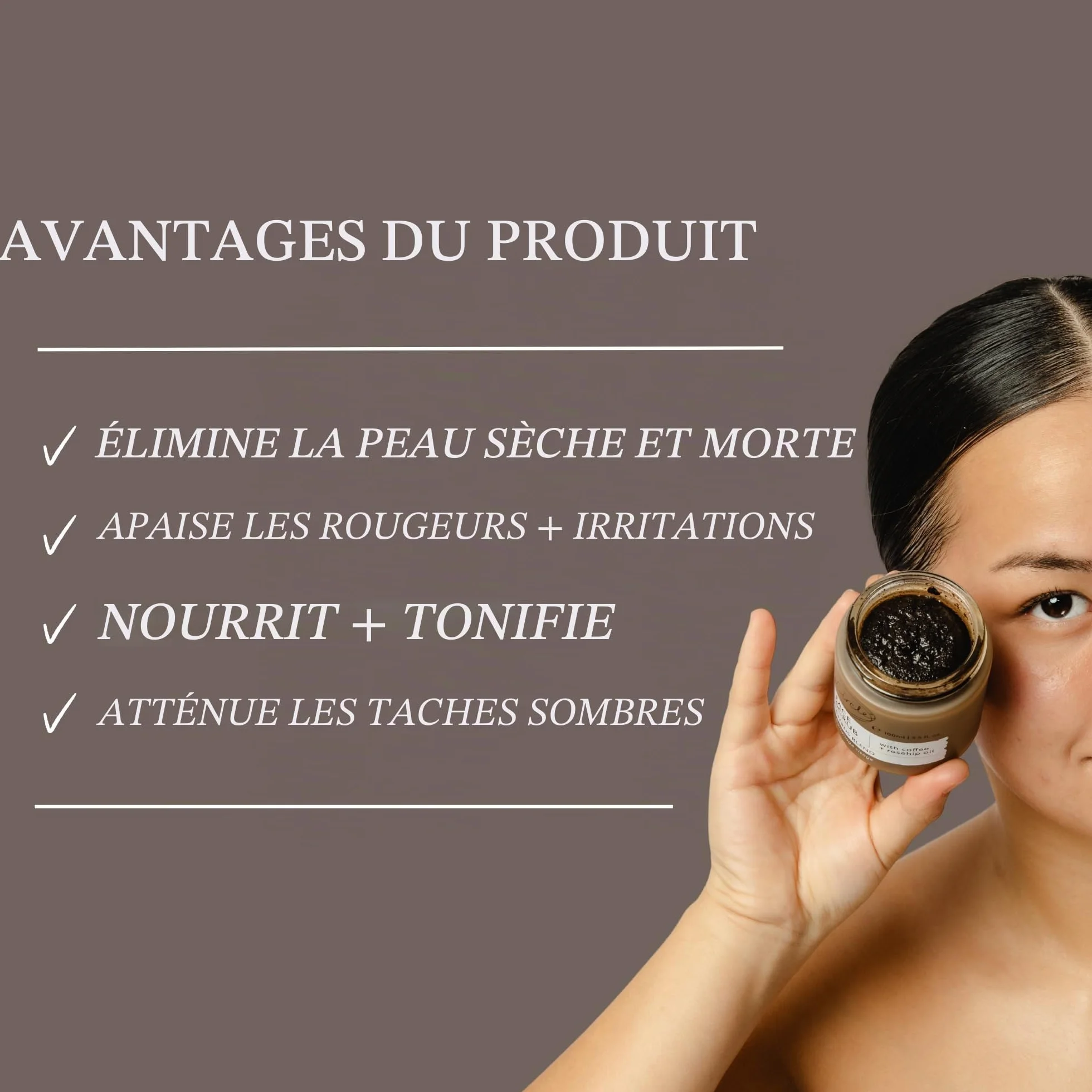 Exfoliant visage au café pour peaux sèches naturel végétalien 100 ml