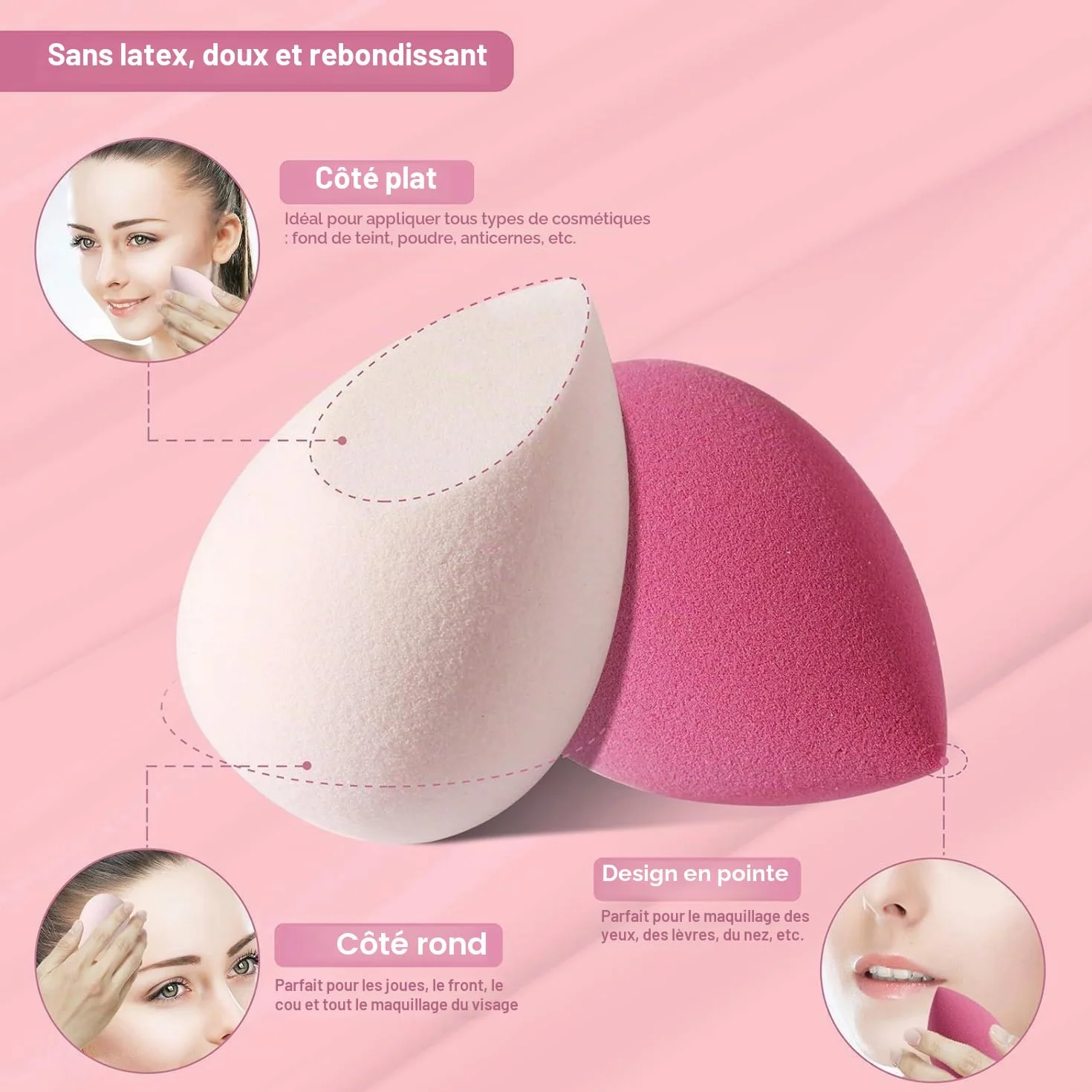 Lot de 4 éponges de maquillage sans latex pour fond de teint liquide