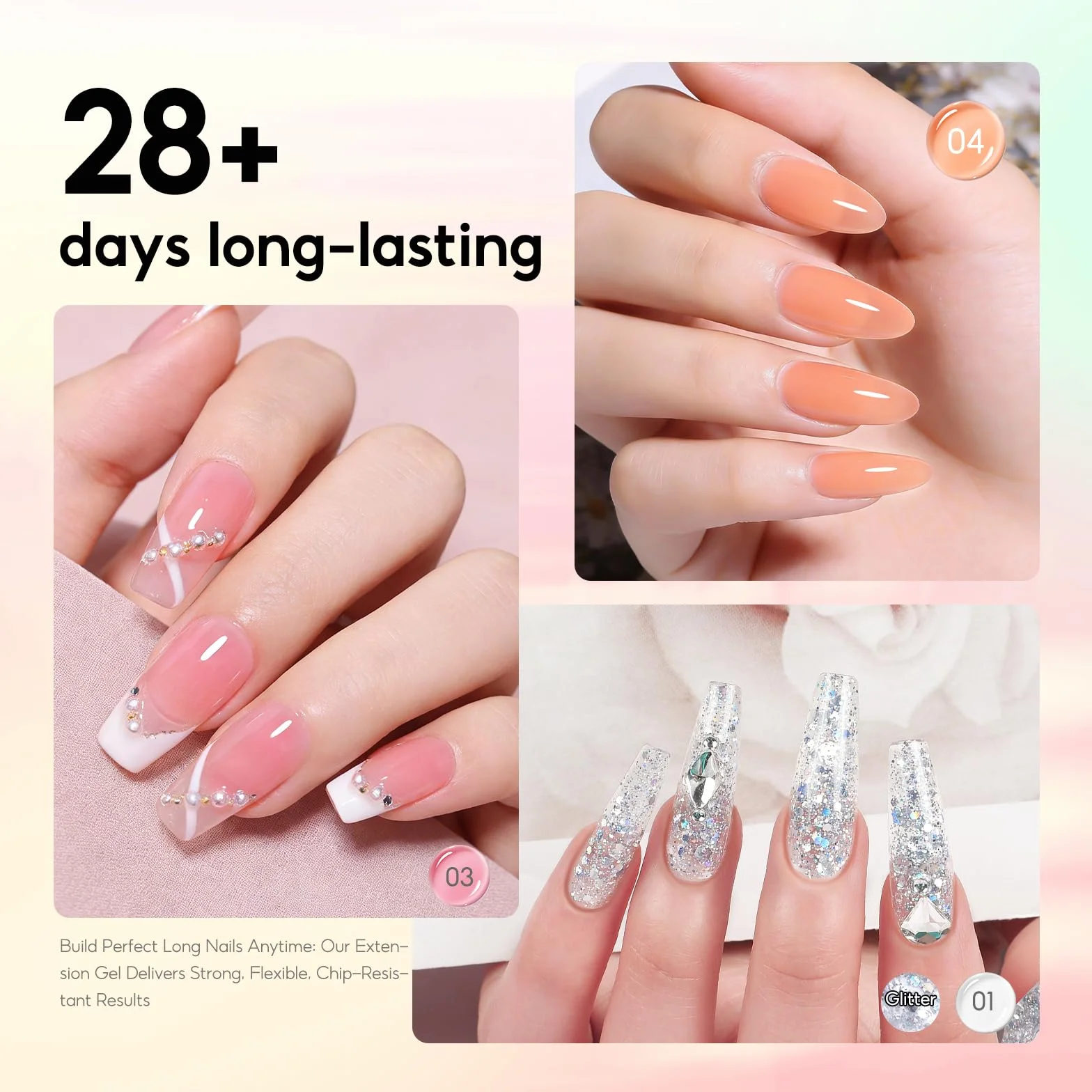 COSCELIA Poly Nail Gel Kit UV Complet, 4 Couleurs Extension Gel Art Set avec Lampe, Base & Top Coat, Faux Ongles 10ml
