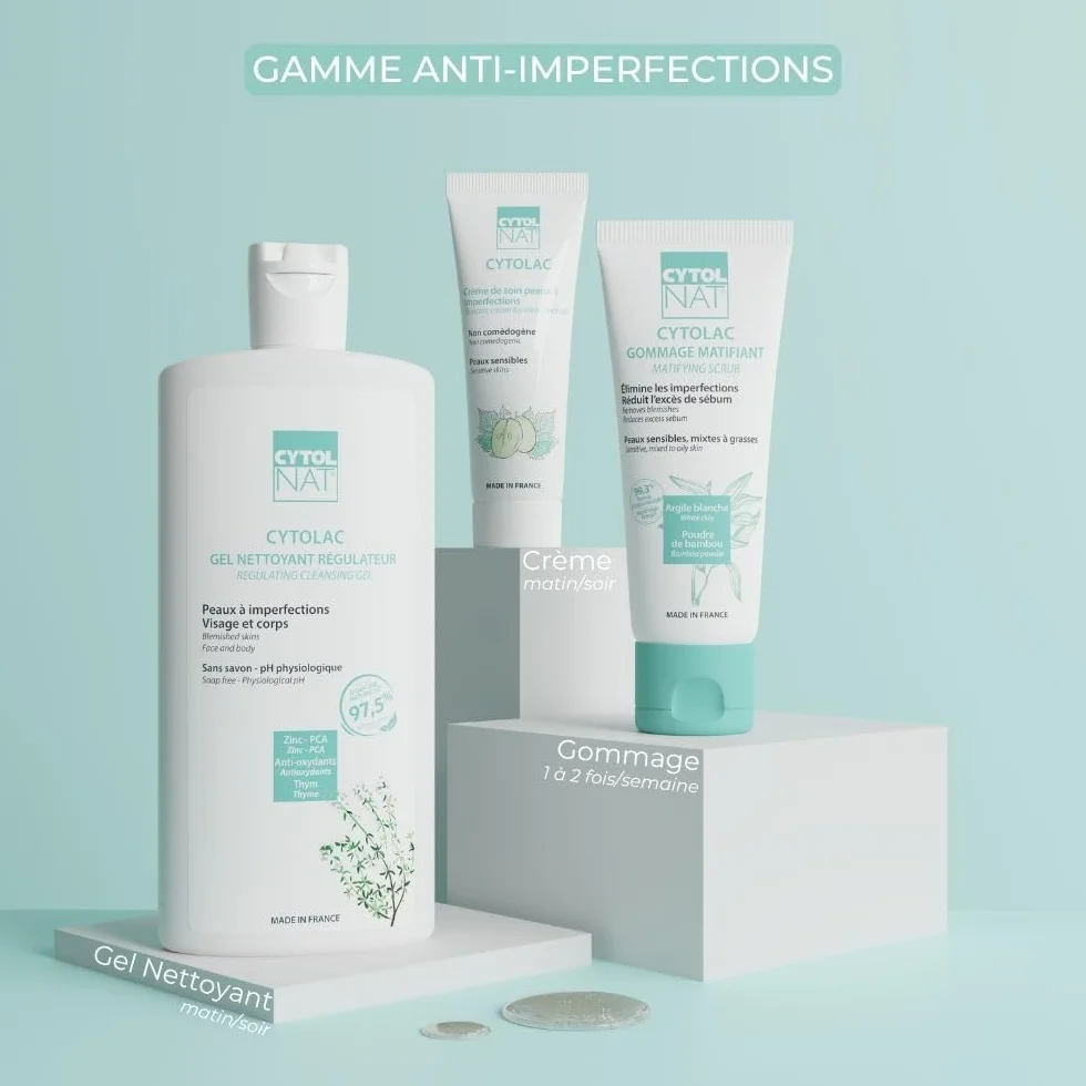 CYTOLNAT Cytolac Gel Nettoyant 250 ml - Nettoie en Douceur et Régule l’Excès de Sébum - Sans Savon - Peaux Sensibles, Mixtes à Grasses