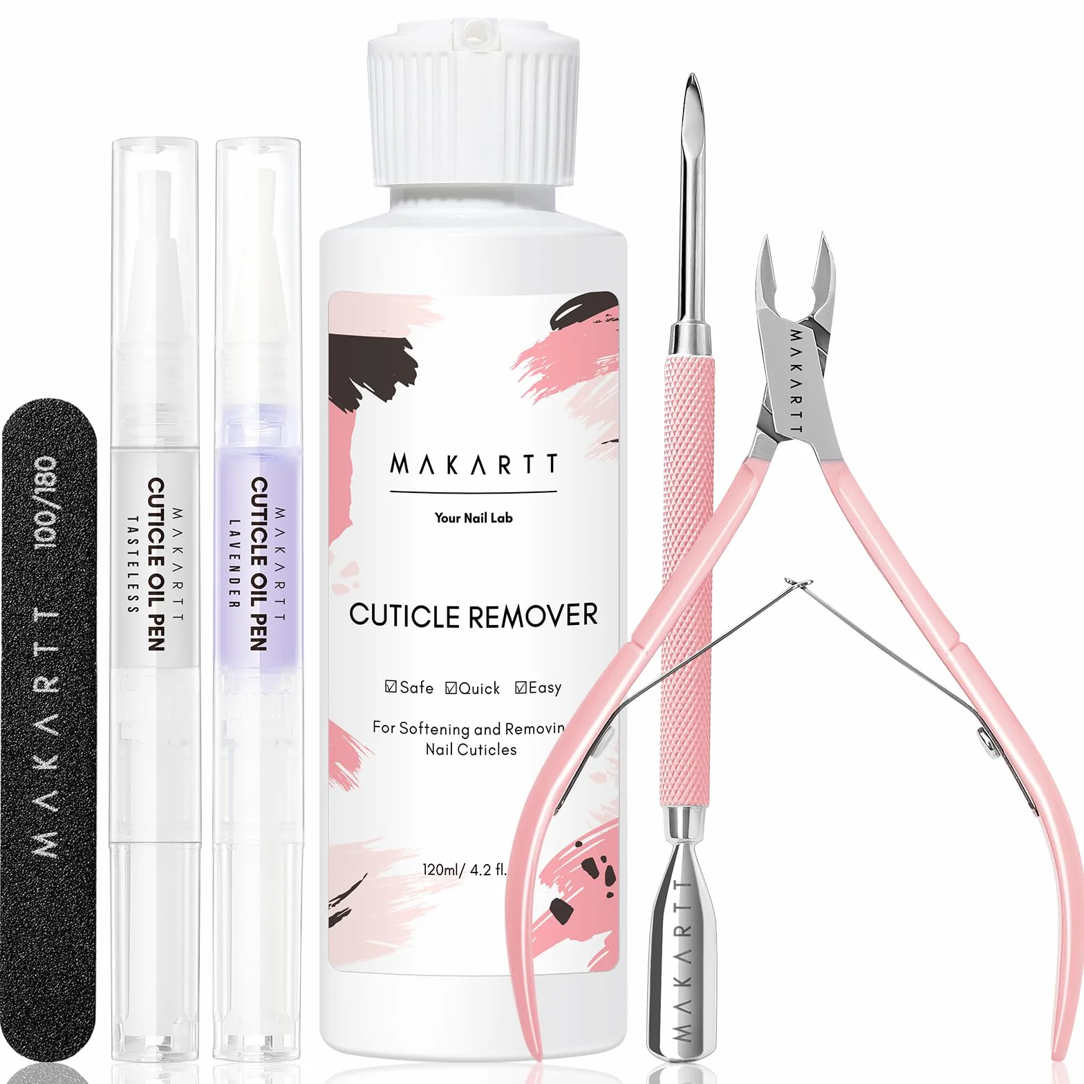 Makartt Kit de Remover de Cuticules 120 ML, Set de Manucure avec Lime et Dissolvant