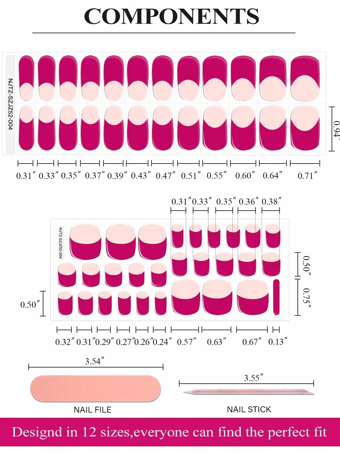 EBANKU Lot de 52 bandelettes de gel semi-durcies pour ongles avec lime et bâton (rouge rose)