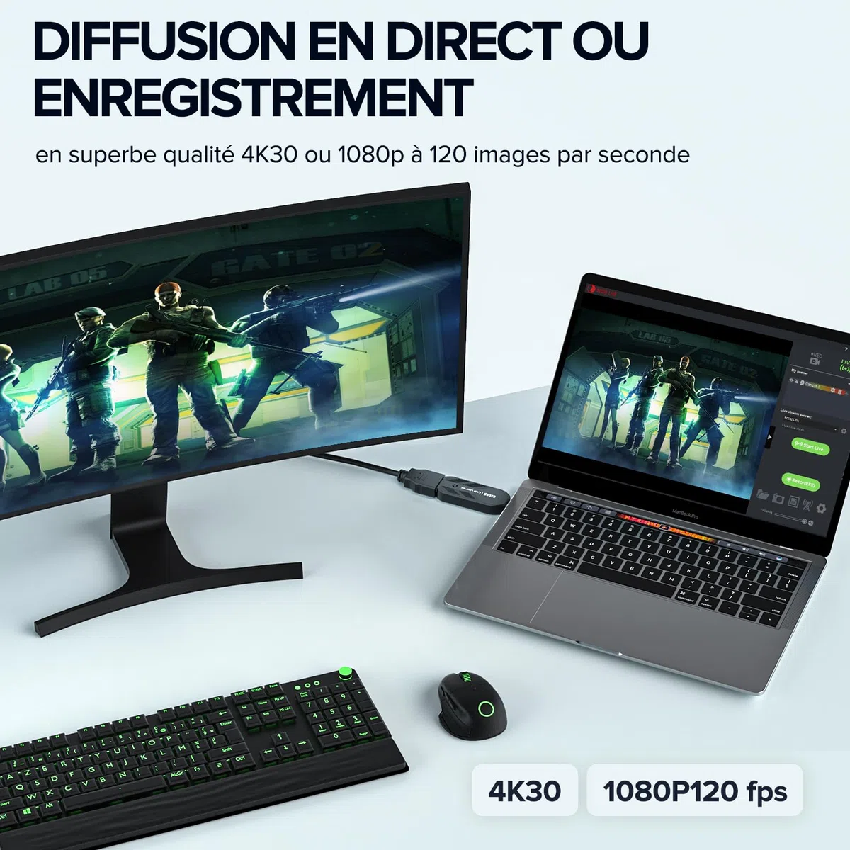 Mwin Carte de Capture vidéo, Cam Link 4K, Full HD 4K30/1080p120, Faible Latence, HDMI vers USB 3.0, Capture de Jeux vidéo pour Jeux, Streaming, Diffusion en Direct, enseignement en Ligne, conférence