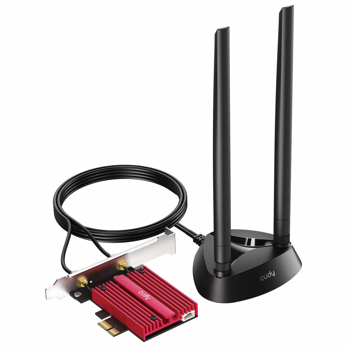 Cudy WE4000 AX5400 WiFi 6E Pcie Bluetooth 5.2 Tri-Bande Adaptateur, Wpa3, Mu-Mimo, Dissipateur Thermique, Support Windows 11/10 | Clé PCI-Express WiFi 6E BT 5.3, 2 402 574 Mbps, 6 GHz, dissipateur thermique, Intel AX210, A2DP/HFP/HSP, BLE classique bimode