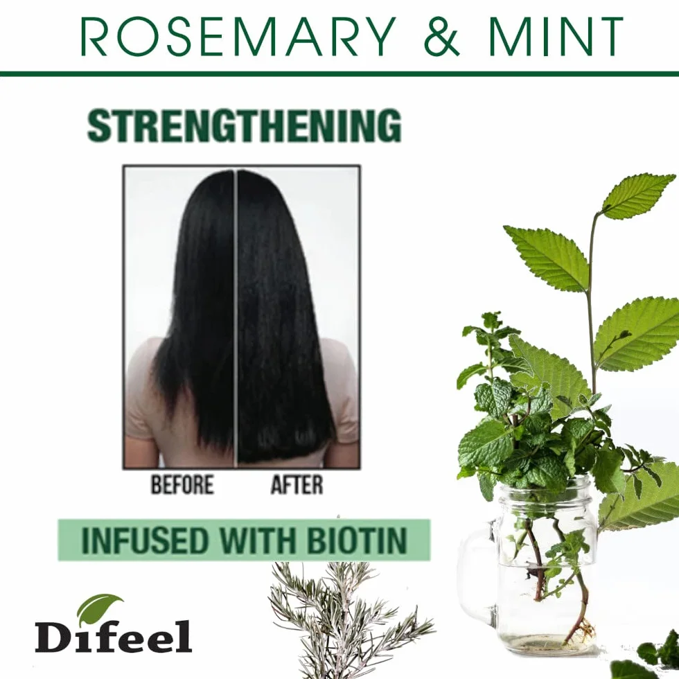 Difeel Shampoing au romarin et à la menthe fortifiant cheveux secs 355 ml