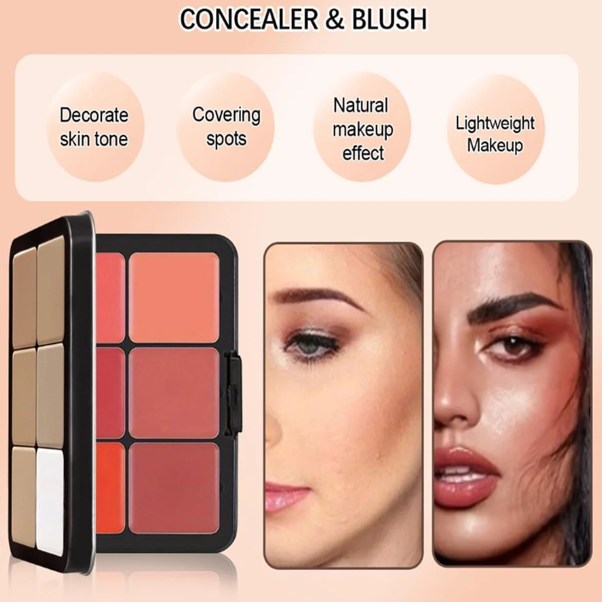 Palette de 12 couleurs d'anticernes et fards à joues longue tenue mat 2 en 1 maquillage visage #01