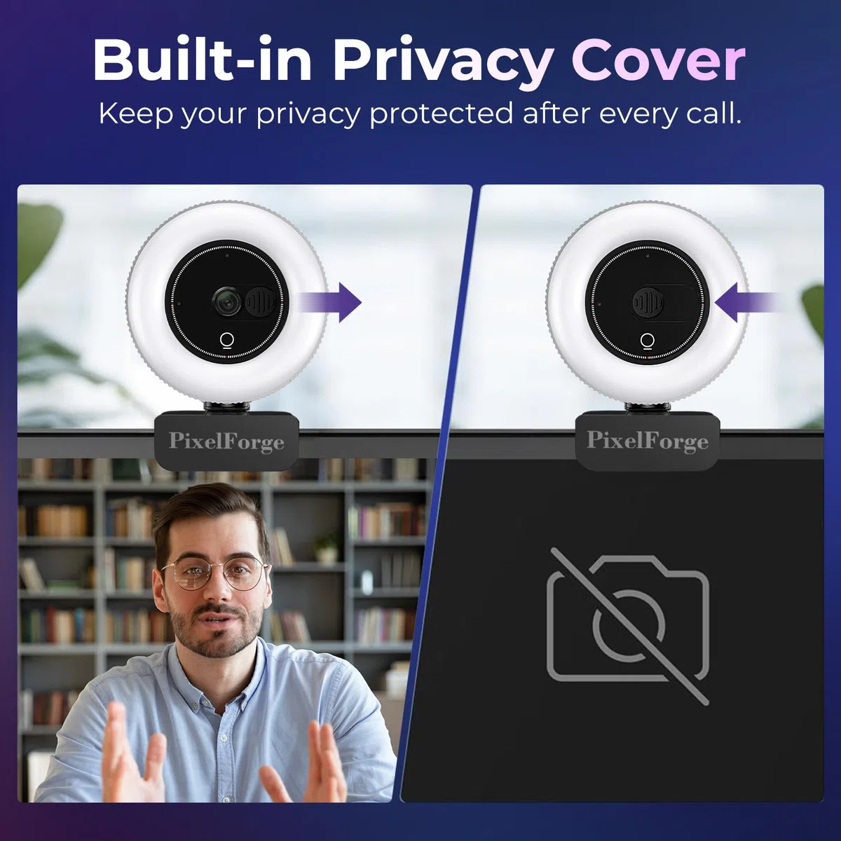 Webcam 4K pour PC avec microphone, lumière et protection de la vie privée, caméra Web pour ordinateur de bureau/ordinateur portable/moniteur/Mac, capteur Sony 4K UHD, mise au point automatique PDAF
