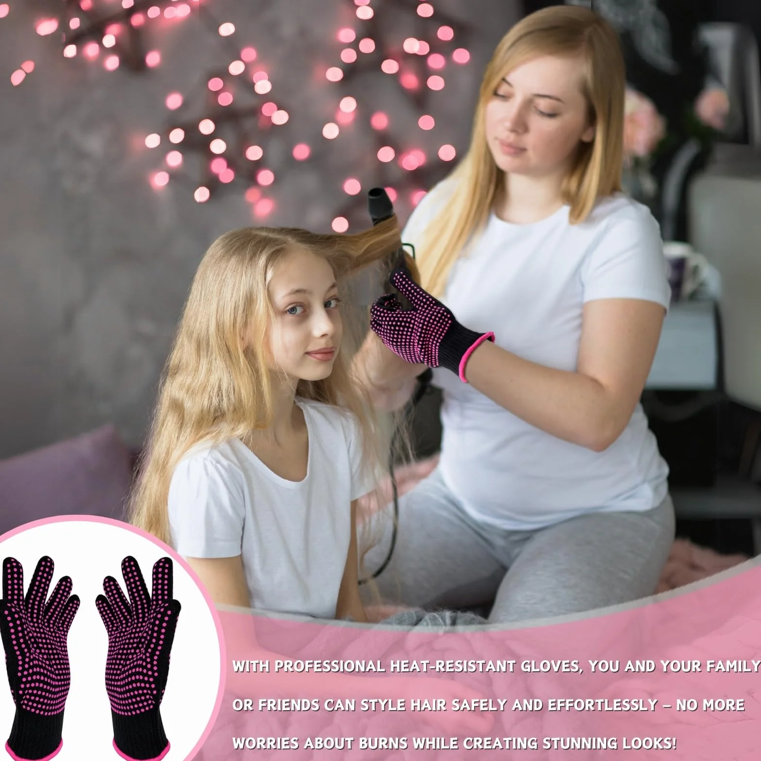 KEYRI Gants Résistants à la Chaleur Silicone pour Fer à Friser, Protection Coiffure (Rose Rouge)
