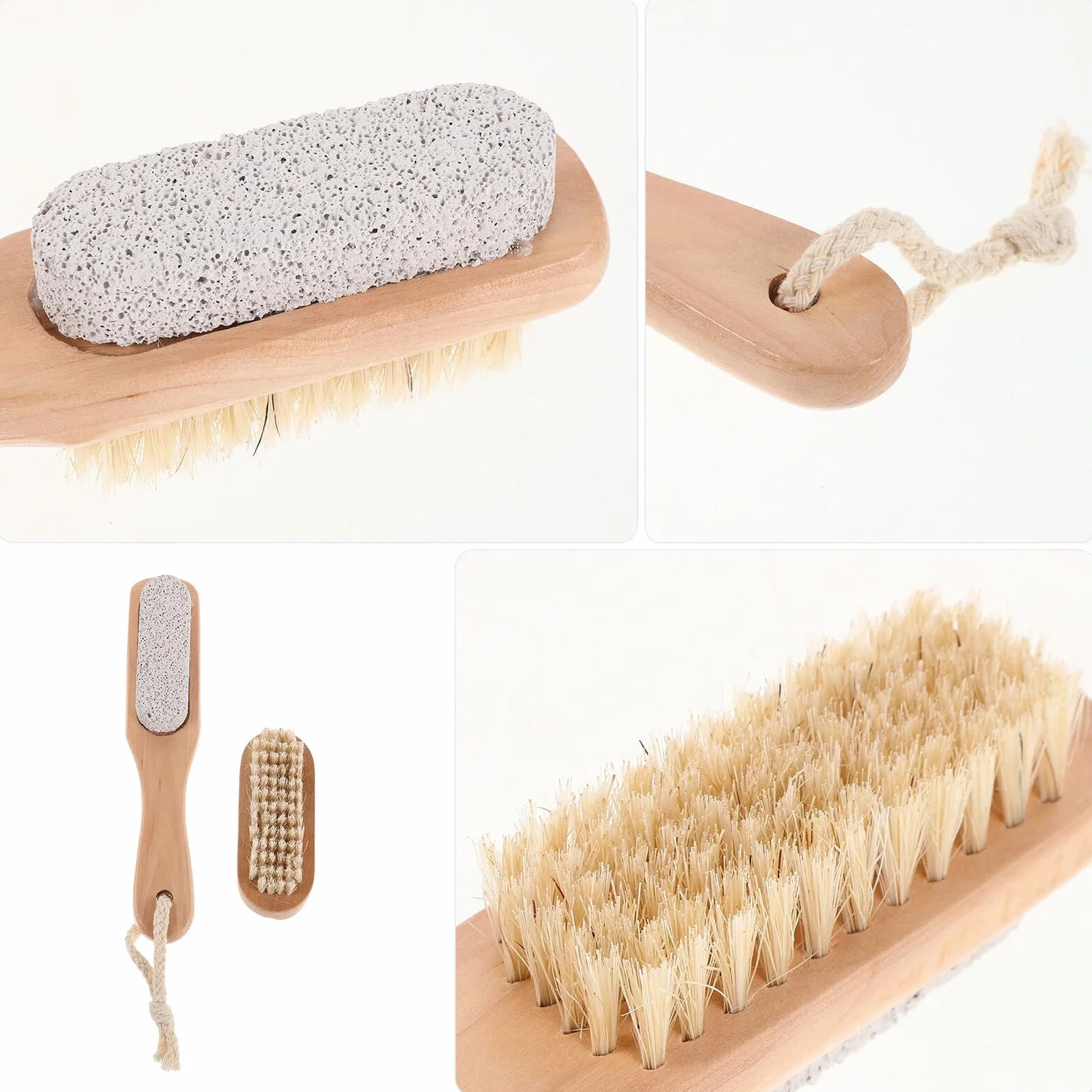 Brosse de Bain en Bois avec Pierre Ponçe Naturelle Brosse à Ongles Double Face pour Nettoyage et Exfoliation