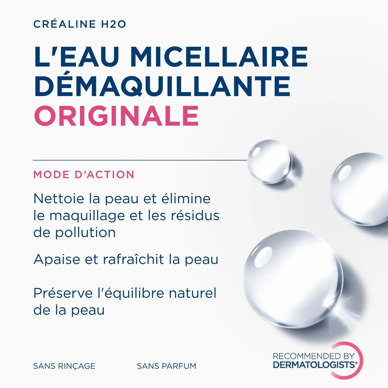 BIODERMA Créaline H2O L’eau micellaire originale nettoyante démaquillante peaux sensibles 500 ml