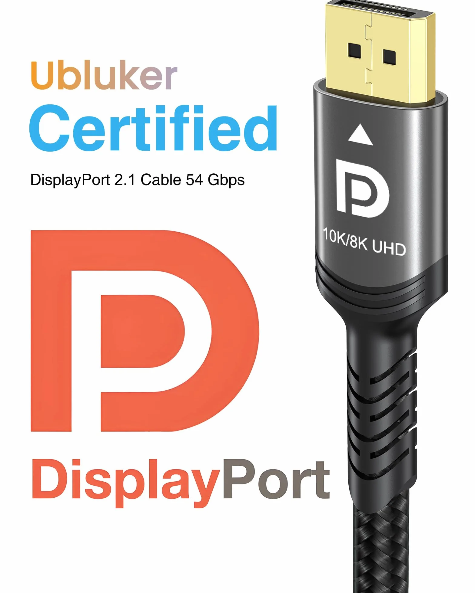 Câble DisplayPort 2.1 54Gbps 2M, Certifié DP vers DP 4K 240Hz 165Hz 144Hz 120Hz 10K 8K 60Hz Nylon Tressé UHBR HDCP2.3 FreeSync G-Sync